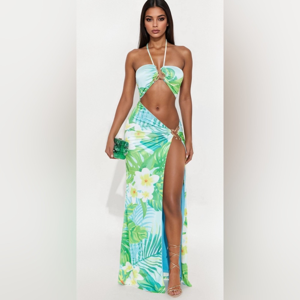 Tropical Green Floral Women's Swim Dress
